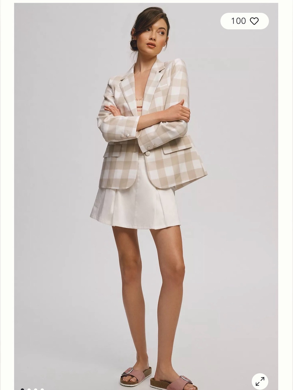 Maeve by Anthropologie Ivory Beige Check Plaid Blazer Jacket Size S